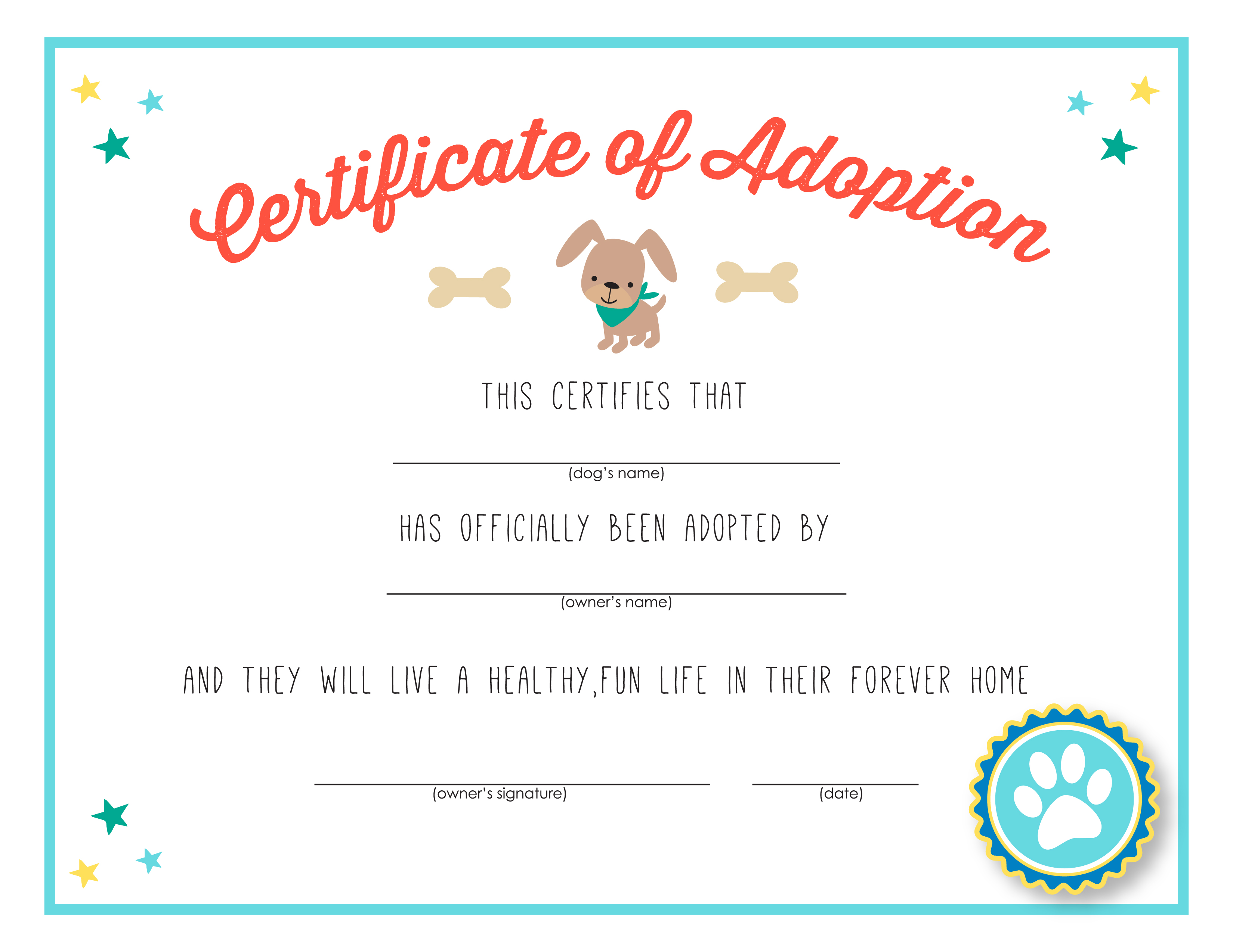 Printable Pet Adoption Certificate
